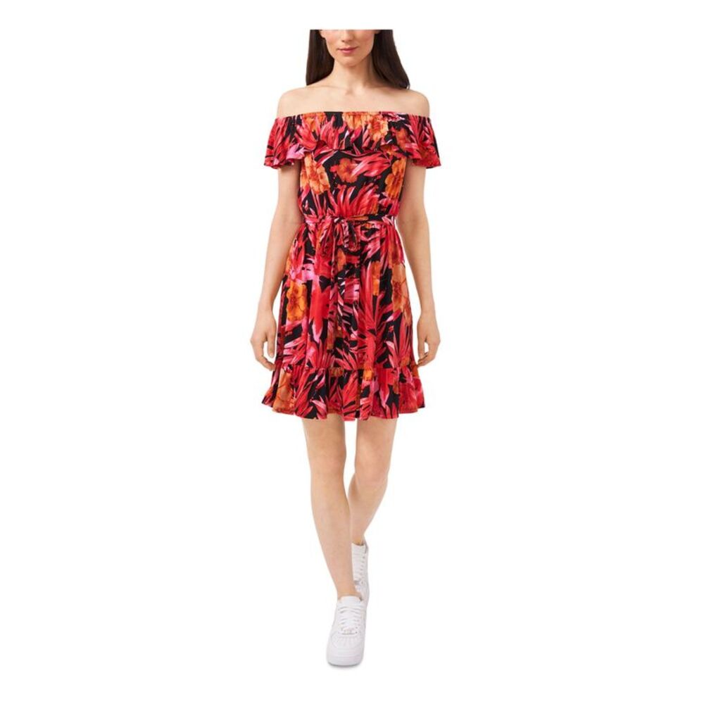RILEY&RAE Womens Red Off Shoulder Above The Knee Party Fit + Flare Dress S